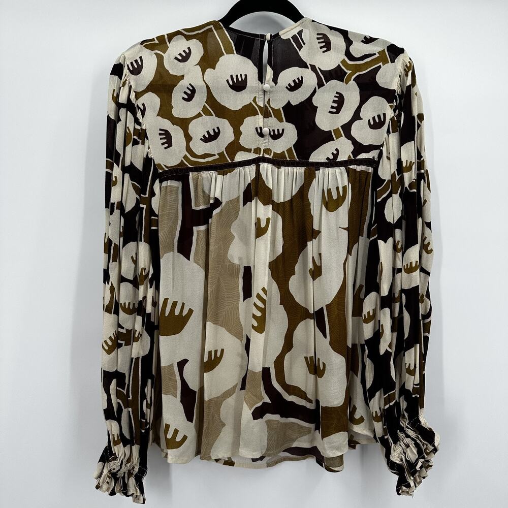 Blank London Blouse Womens XS Brown White Floral Long Sleeve Boho Top Neutral - Picture 5 of 14